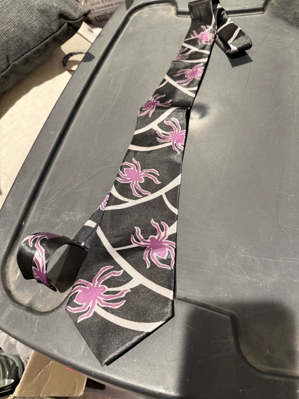 Men's Black Tie with Pink Spider Motif